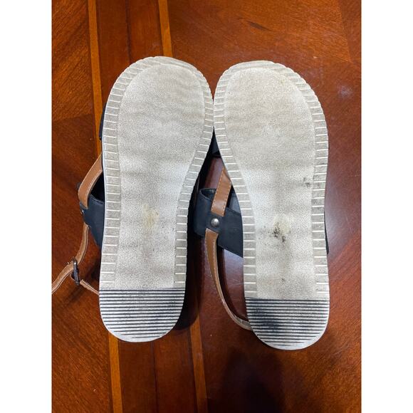 Call it Spring Women Sz 9 Sandals DoubleStrap Vegan Ankle Strap Buckle Black Tan - Picture 8 of 9